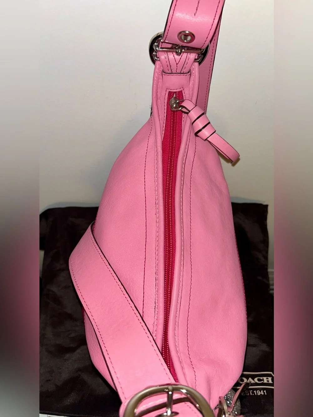 COACH Alternating Pink Leather Rugby Stripes Bleeker duffle crossbody. RARE!